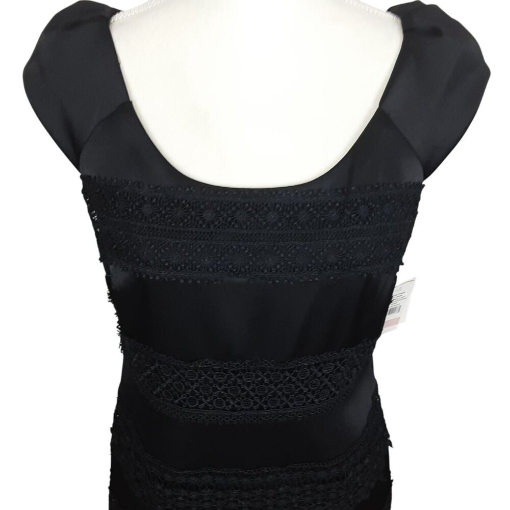 S.L. Fashions Womens Black Lace Satin Cap Sleeve Dress Size 6 Elegant Formal - Picture 4 of 12